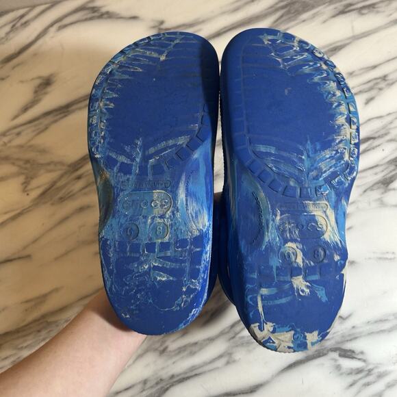Crocs Classic Marbled Clogs Slip On Shoes Blue White Men 6 Women 8 Rubber - Picture 3 of 5